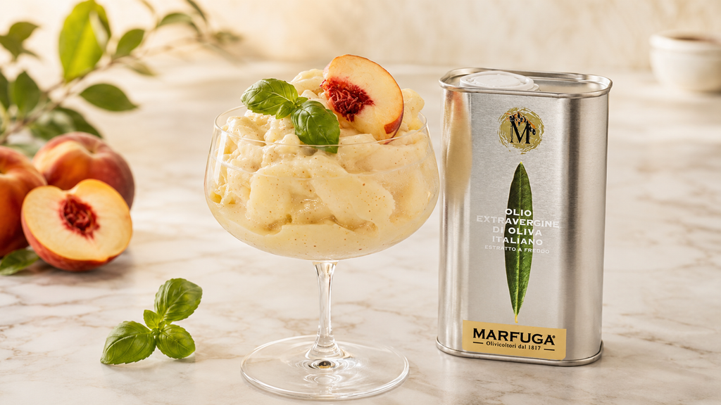 Peach and extra virgin olive oil sorbetto