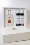 Premium Donna Francesca Trio Gift Box featuring spicy, garlic, and extra virgin olive oil bottles