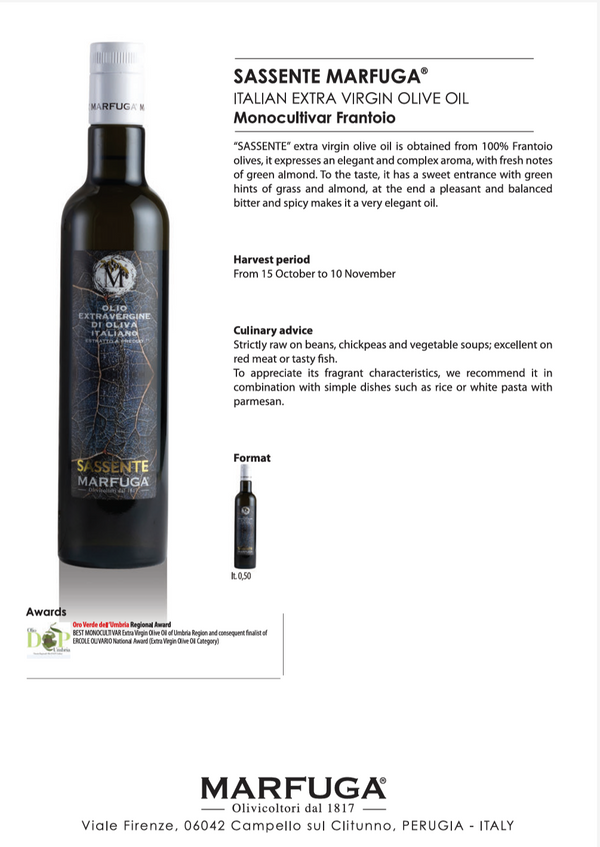 Marfuga Sassente Monocultivar Frantoio Extra Virgin Olive Oil Premium Italian Oil